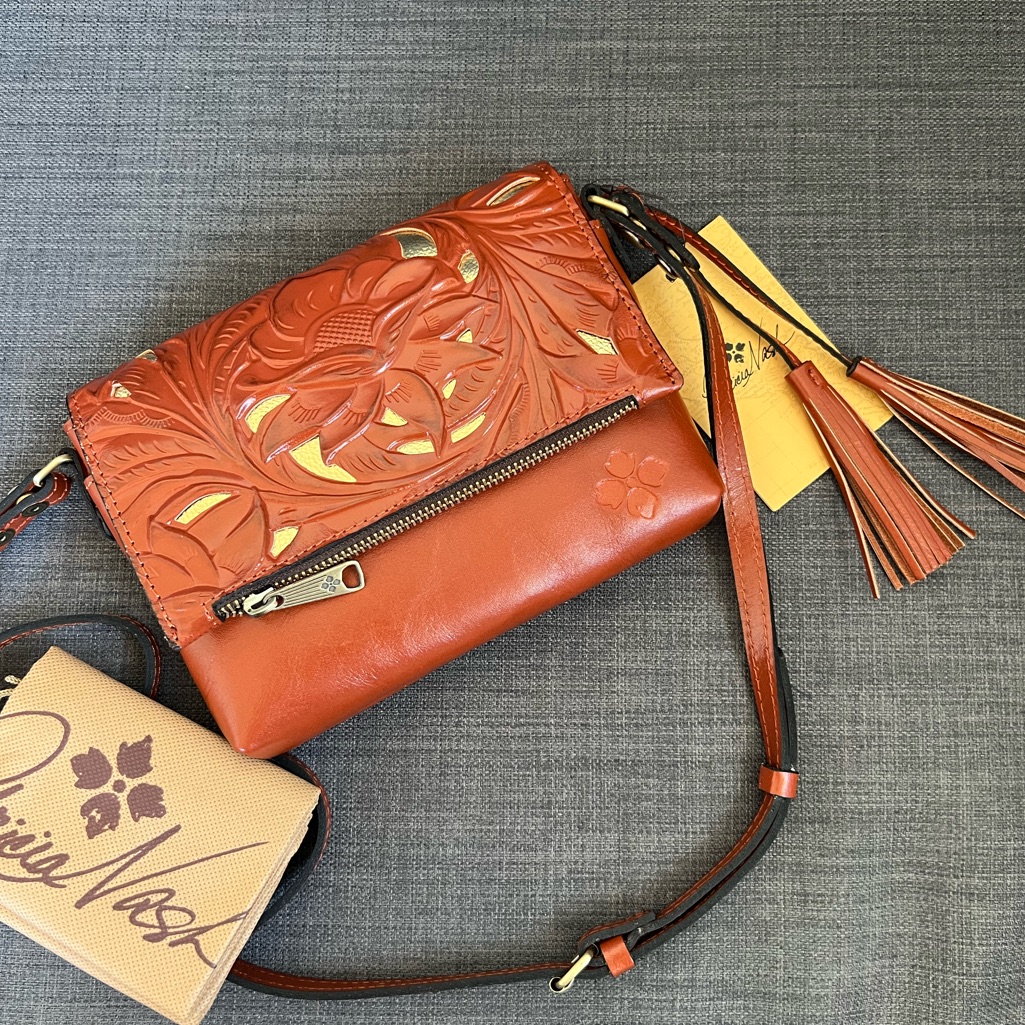 Nwt Patricia Nash Corfu Leather Crossbody Bag Purce